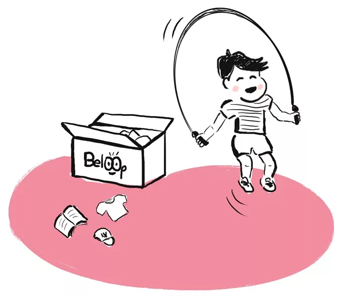 Illustration de Beloop, un enfant récupère des jouets de seconde main.