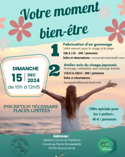 Affiche atelier bien-être à la Maison Cocon et Papillons avec Eco-Actitude et L'Escapade